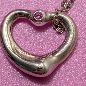 Tiffany Pink Sapphire Sterling Heart Necklace & Bonus NWT Jewelry Box